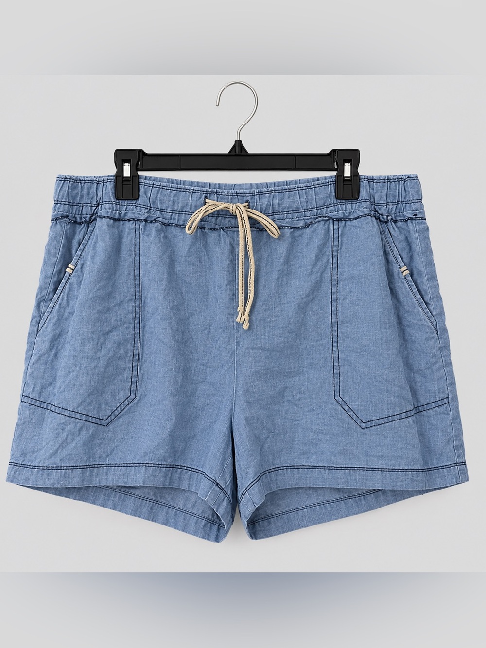 Women’s Light-Wash Chambray Drawstring Tencil Shorts Blue Size 3X New